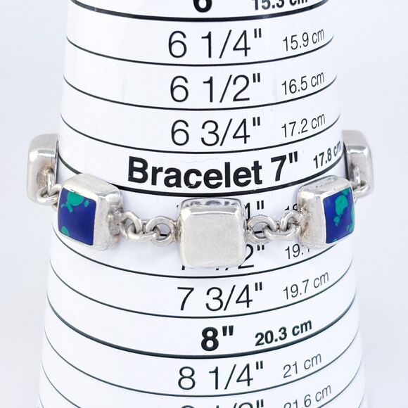 Estate Mexico Taxco TC-191 Sterling Silver 925 Azurite Link Bracelet 7.5\